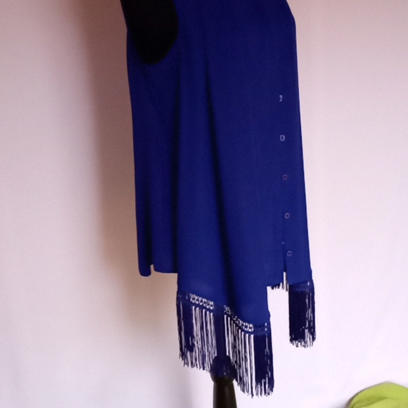 Chico's DRAMA FRINGE Trim Shirt Mysterious Blue Blouse - Picture 2 of 4